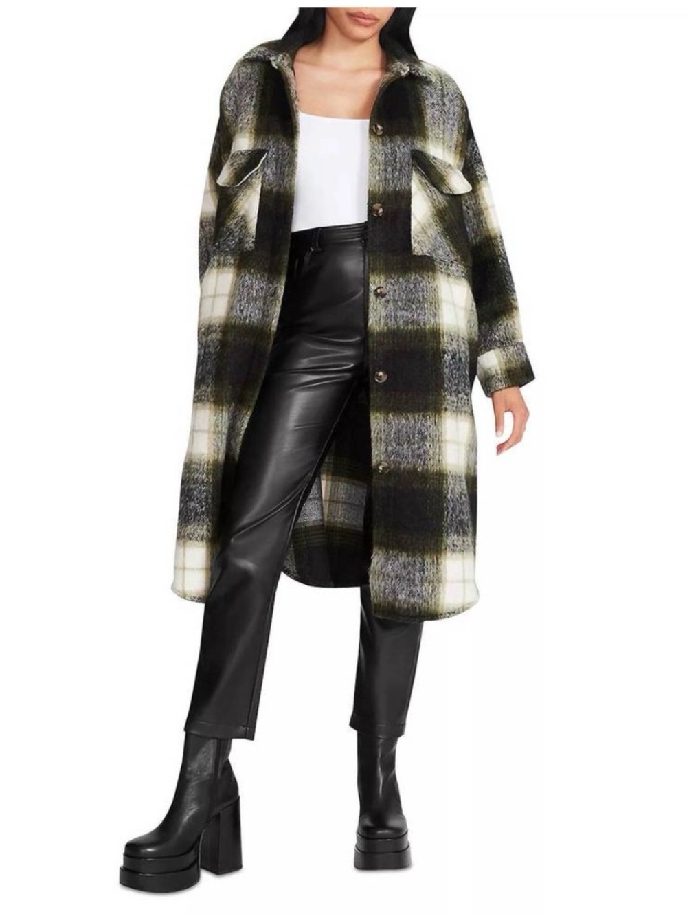 steve madden chloe plaid longline wool blend academia preppy shacket Sz XXL